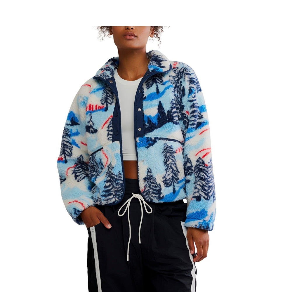 Free People FP Movement Rocky Ridge Fleece Jacket Ski Print Sherpa Small